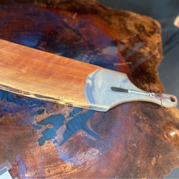 24”L x 6”W “swirl of blues & pearl”, Live Edge, epoxy, bread board - Picture 2 of 5